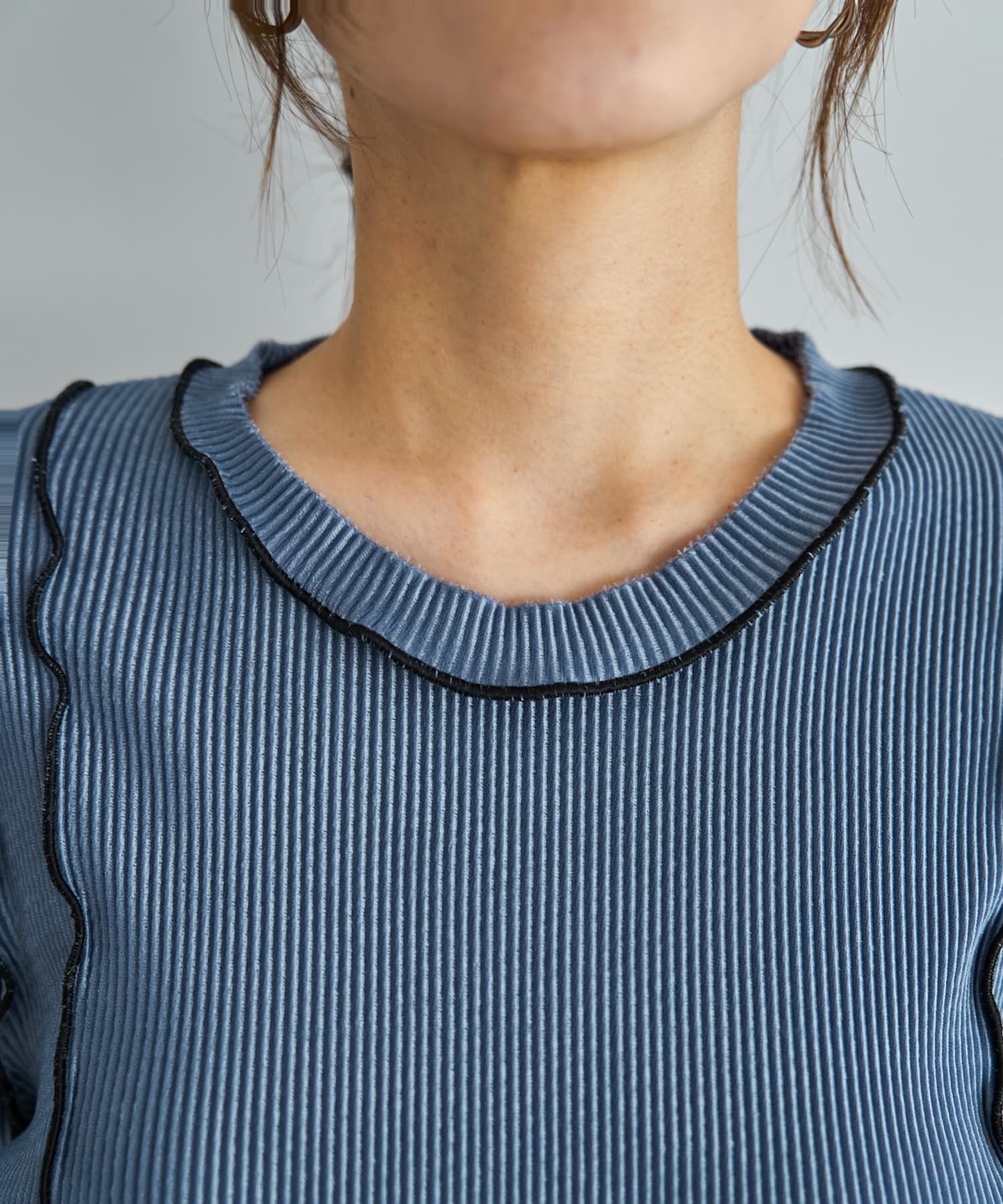 STYLE DELI「メロウリブ◆微光沢プリーツ調ライントップス」|Tシャツ・カットソー|