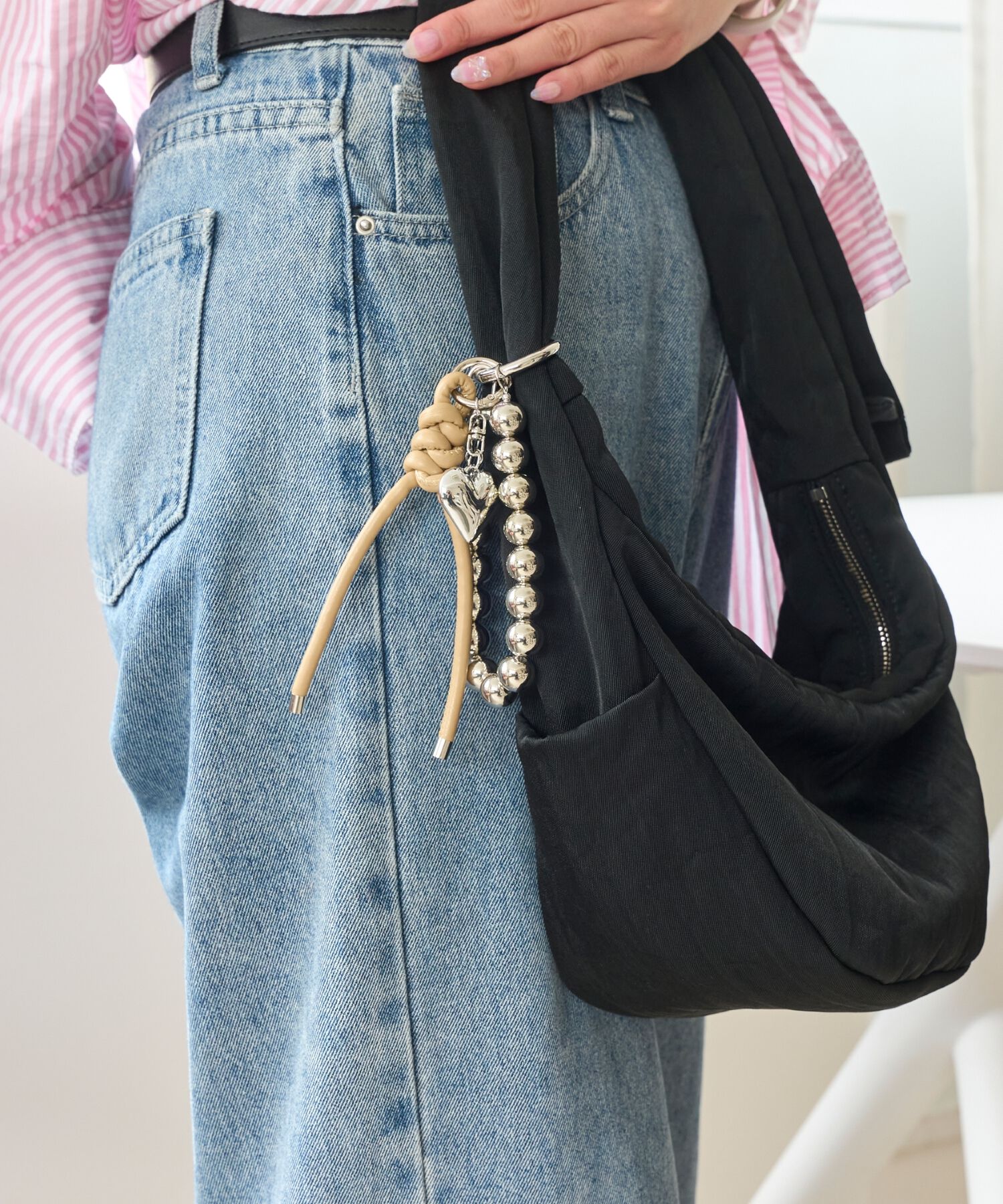 Phoebe「ハートレザーコードバッグチャーム　シルバー」|チャーム・キーホルダー|