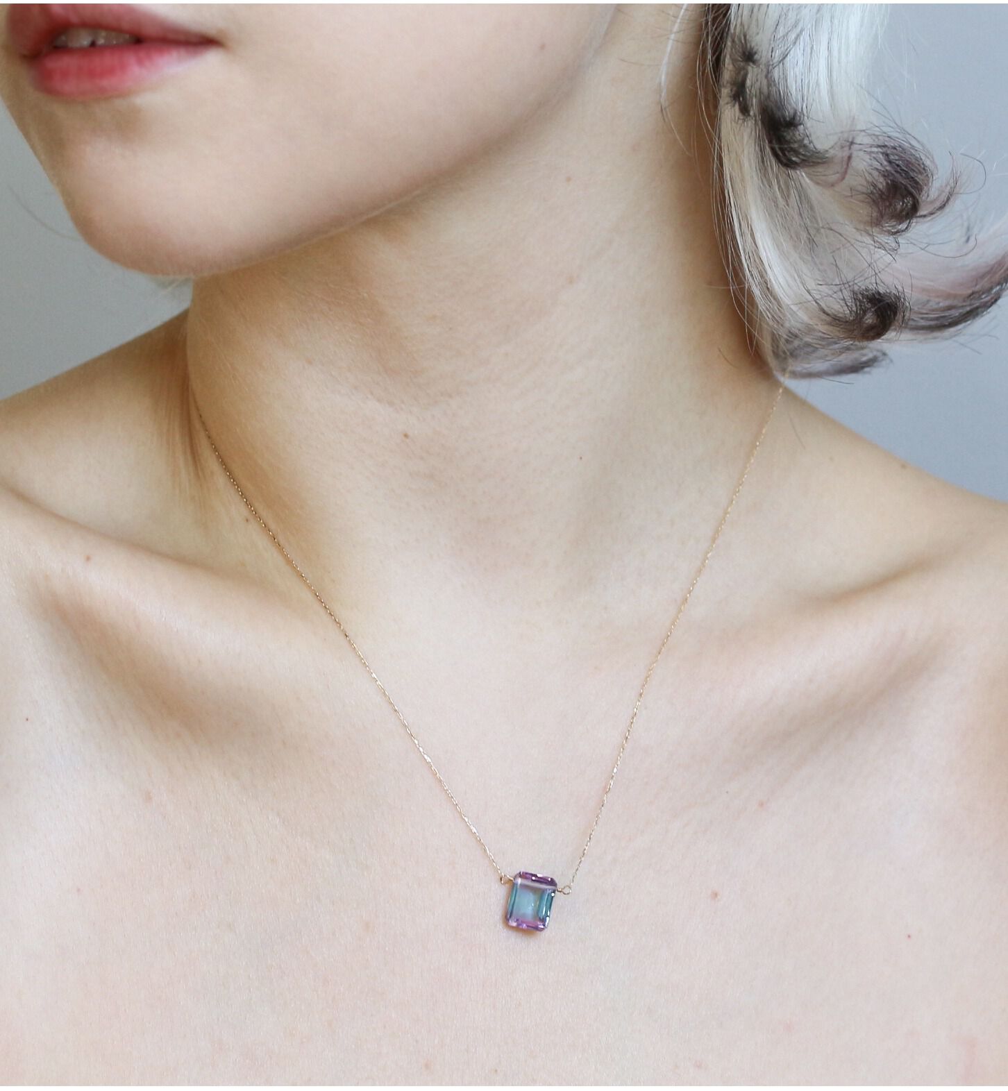  「バイカラー クリスタル ネックレス| K10YG」|ネックレス|