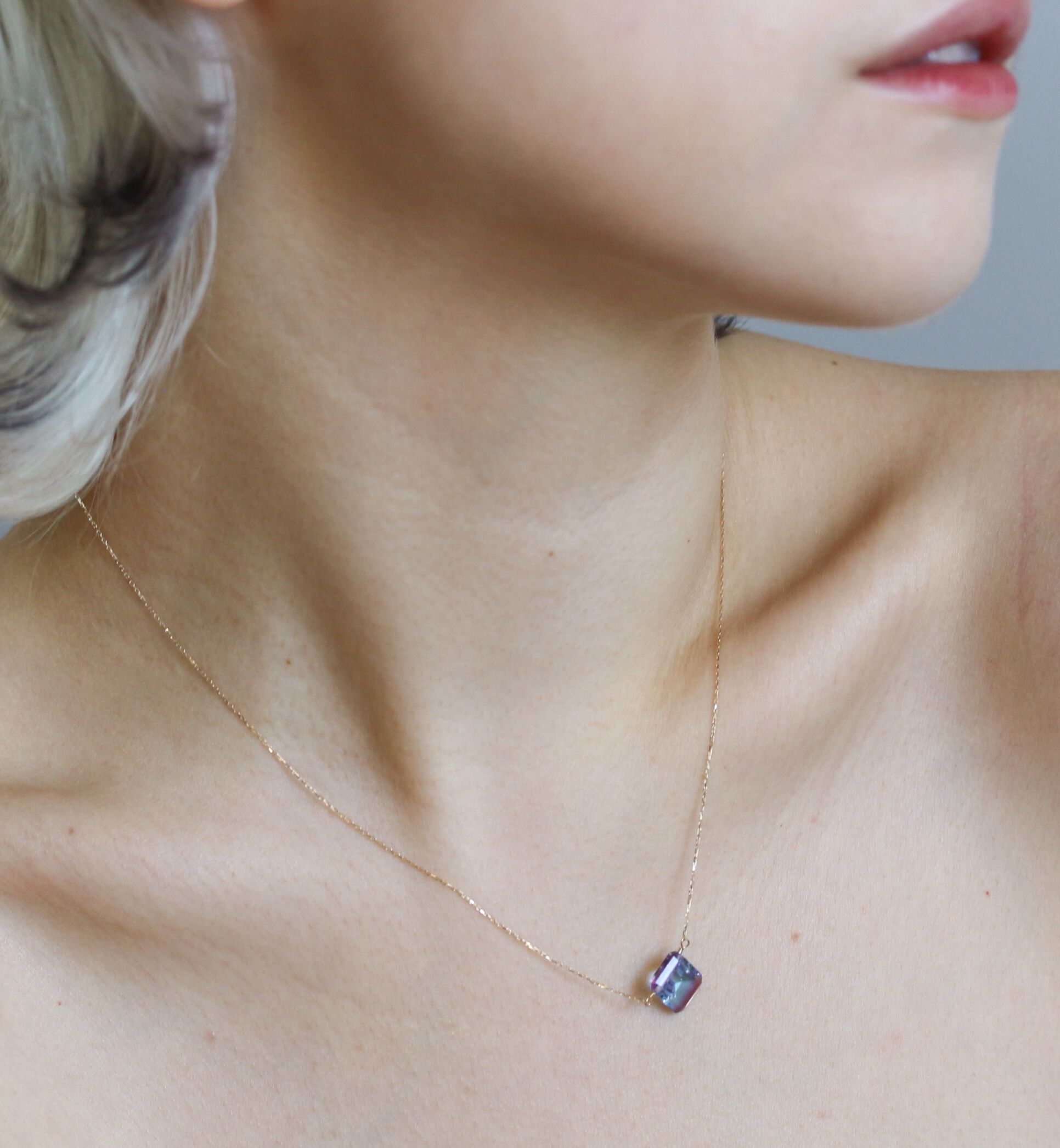  「バイカラー クリスタル ネックレス| K10YG」|ネックレス|