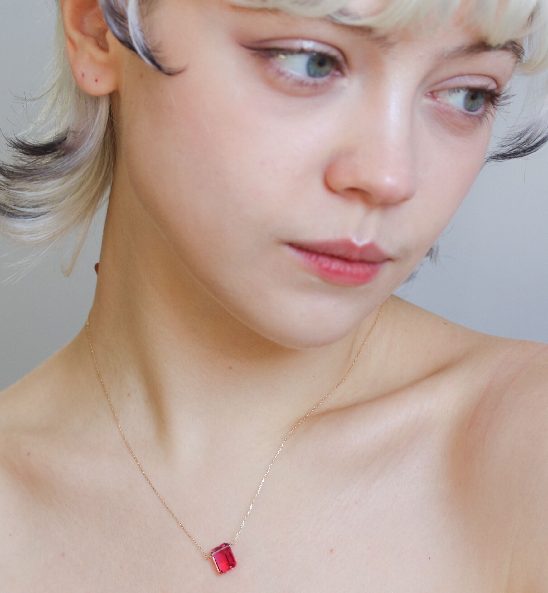  「バイカラー クリスタル ネックレス| K10YG」|ネックレス|