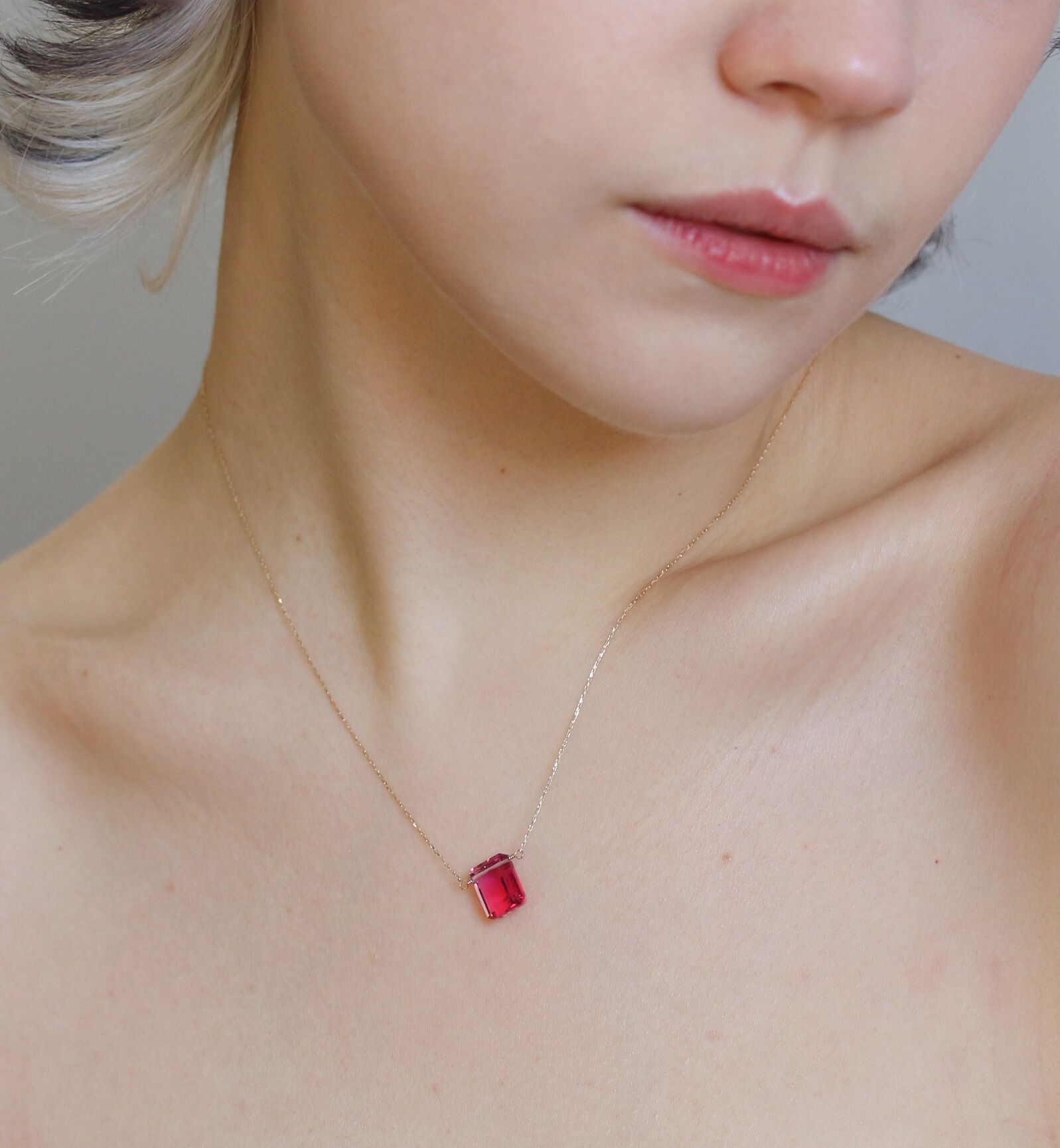  「バイカラー クリスタル ネックレス| K10YG」|ネックレス|