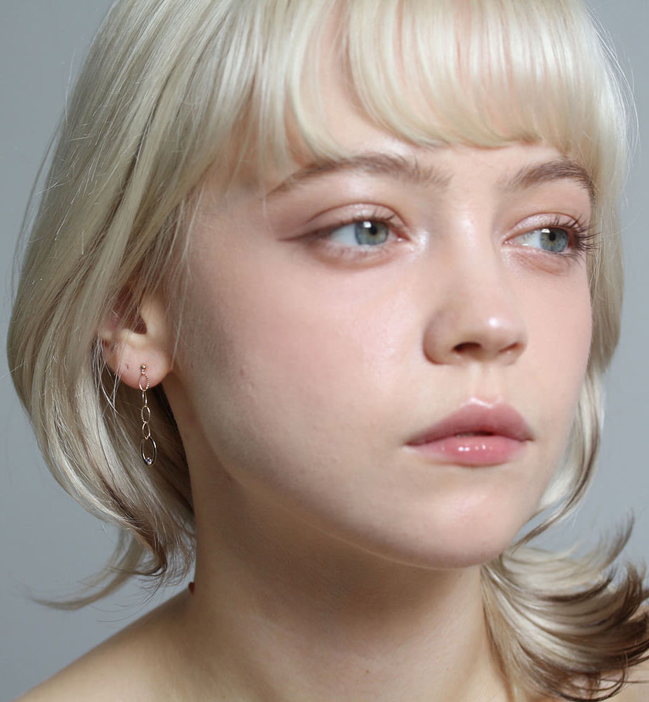  「サファイア チェーン ピアス | K10YG」|ピアス|