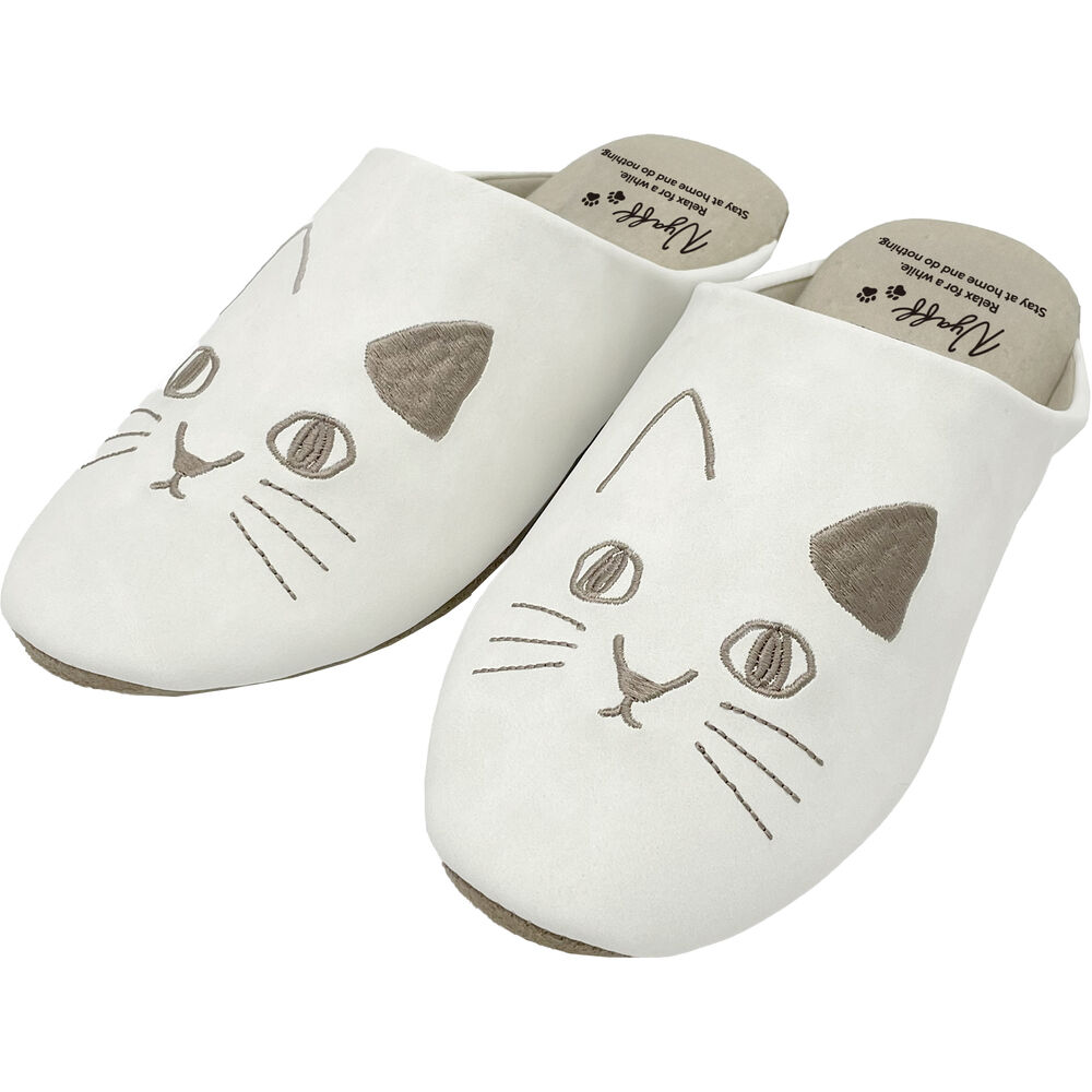 BACKYARD FAMILY「猫 スリッパ 好評 ねこ ネコ にゃふにゃふ 前詰まりスリッパ ルームスリッパ 室内履き」|ルームシューズ|ホワイト1