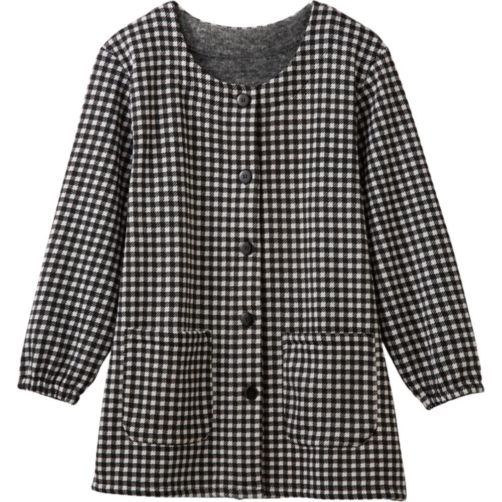 BACKYARD FAMILY「割烹着 暖かい 裏起毛 通販 かっぽう着 スモック 前開き 大人 エプロン レディース 長袖」|その他|ブラック1