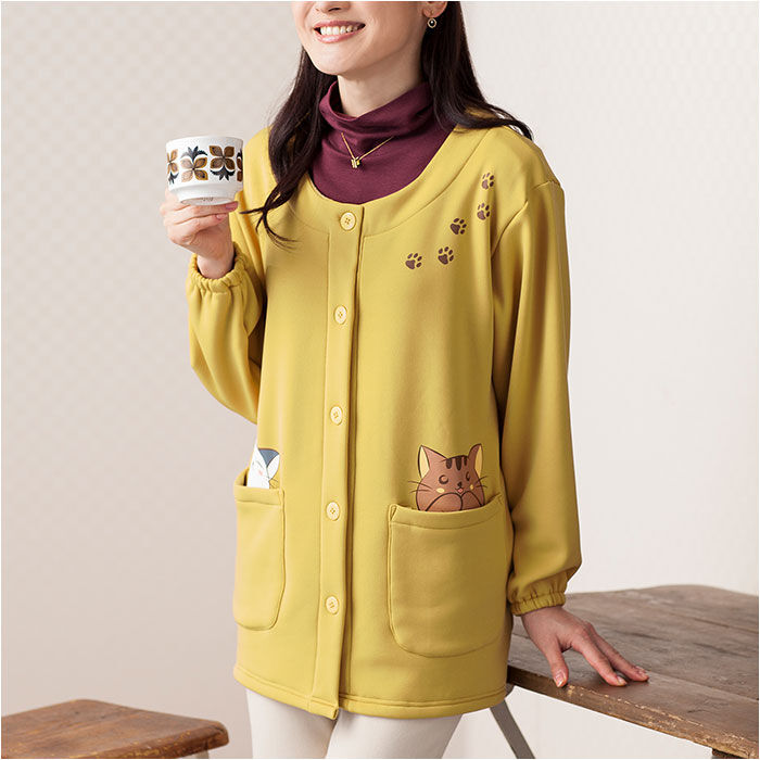 BACKYARD FAMILY「割烹着 暖かい 裏起毛 通販 かっぽう着 スモック 前開き 大人 エプロン レディース 長袖」|その他|