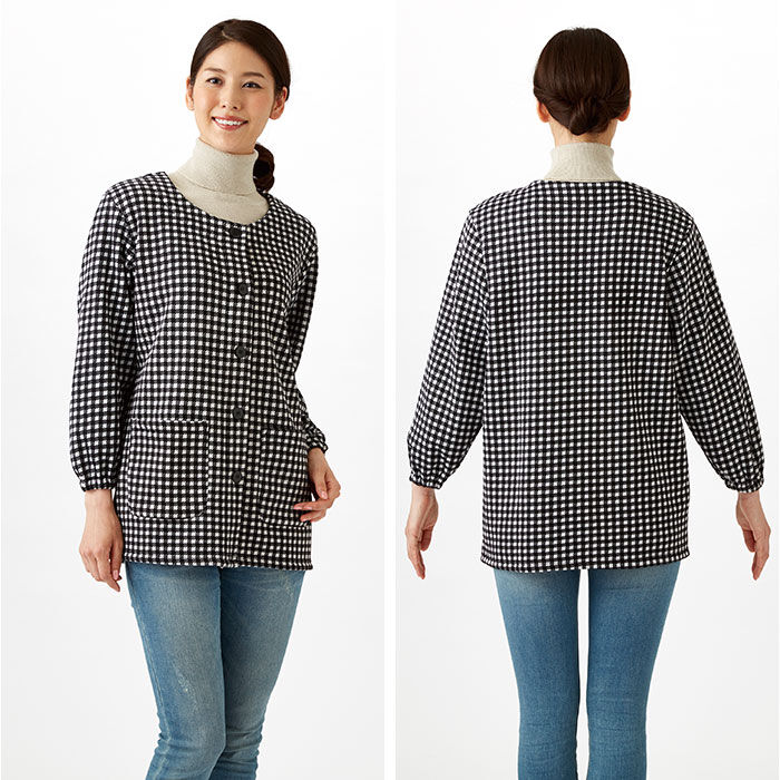 BACKYARD FAMILY「割烹着 暖かい 裏起毛 通販 かっぽう着 スモック 前開き 大人 エプロン レディース 長袖」|その他|