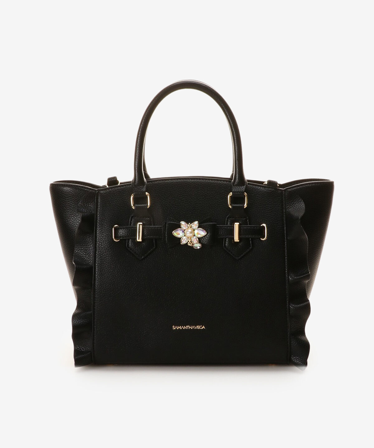 Samantha Vega「ビジューリボンフラッター(小)」|ハンドバッグ|ブラック