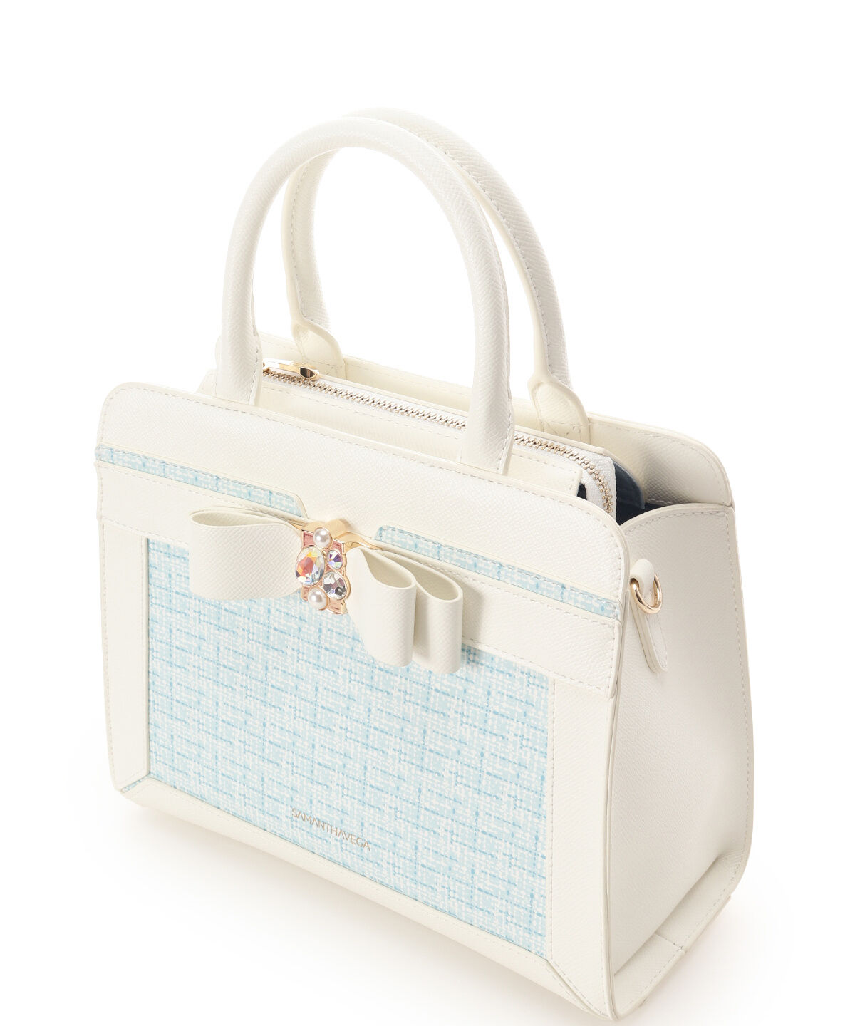 Samantha Vega「ツイードプリントジュエルリボンハンドバッグ」|ハンドバッグ|