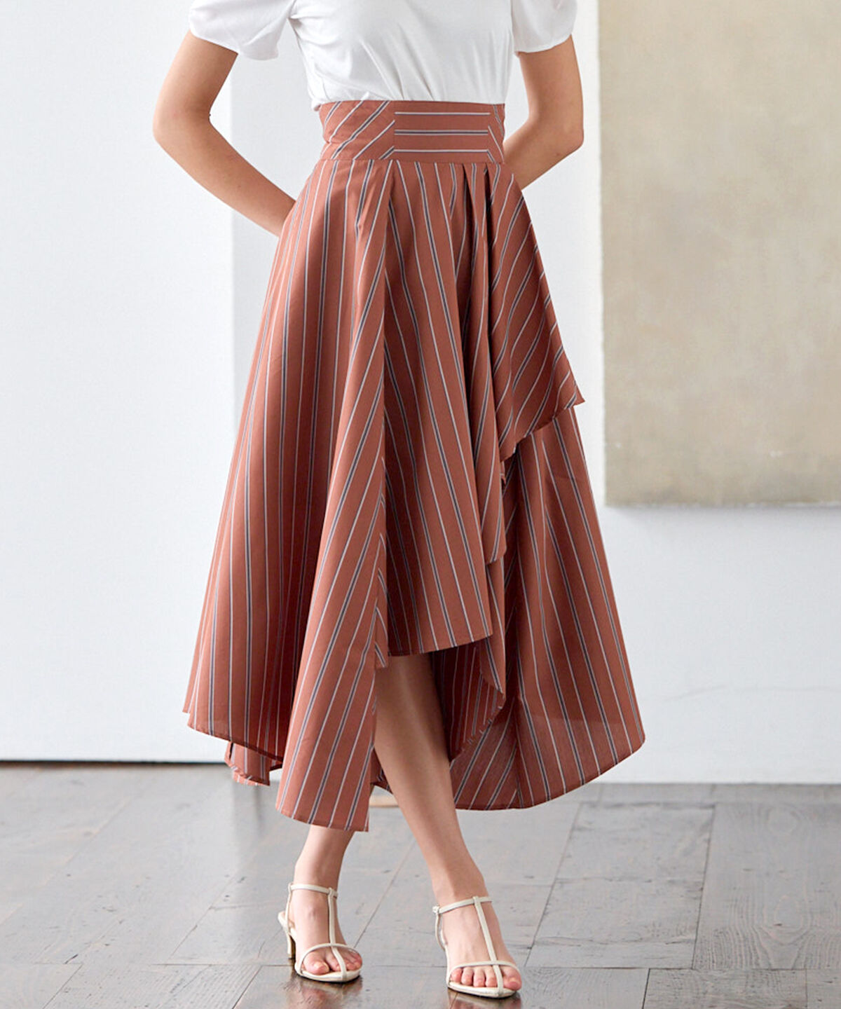アンドクチュール「ストライプアシメラッフルスカート」|フレア|