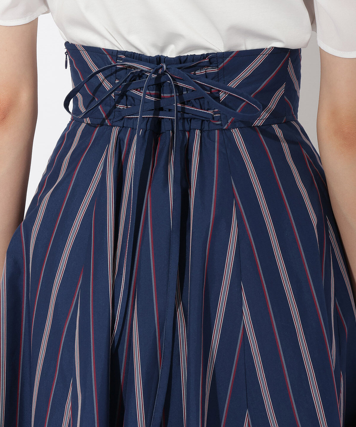 アンドクチュール「ストライプアシメラッフルスカート」|フレア|