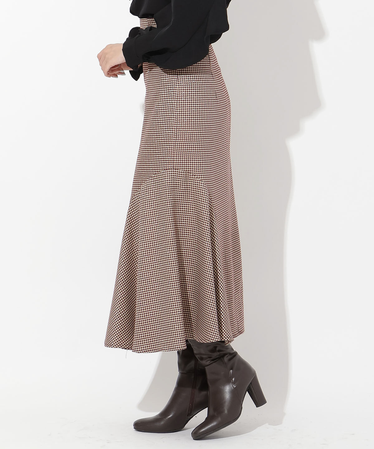 アンドクチュール「サイドベルト千鳥切替スカート」|フレア|