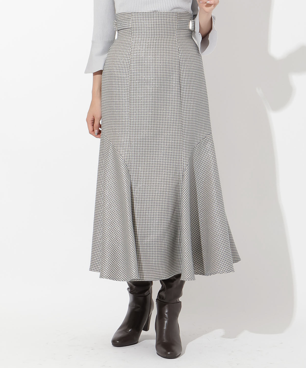 アンドクチュール「サイドベルト千鳥切替スカート」|フレア|