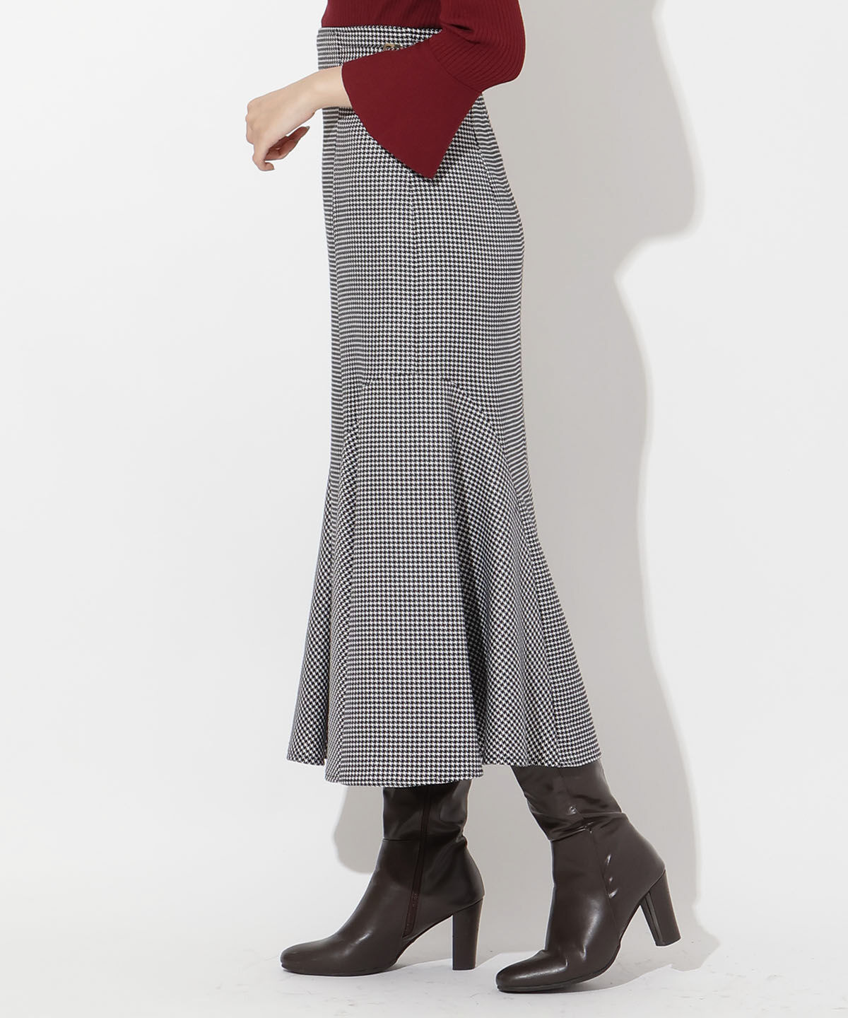 アンドクチュール「サイドベルト千鳥切替スカート」|フレア|