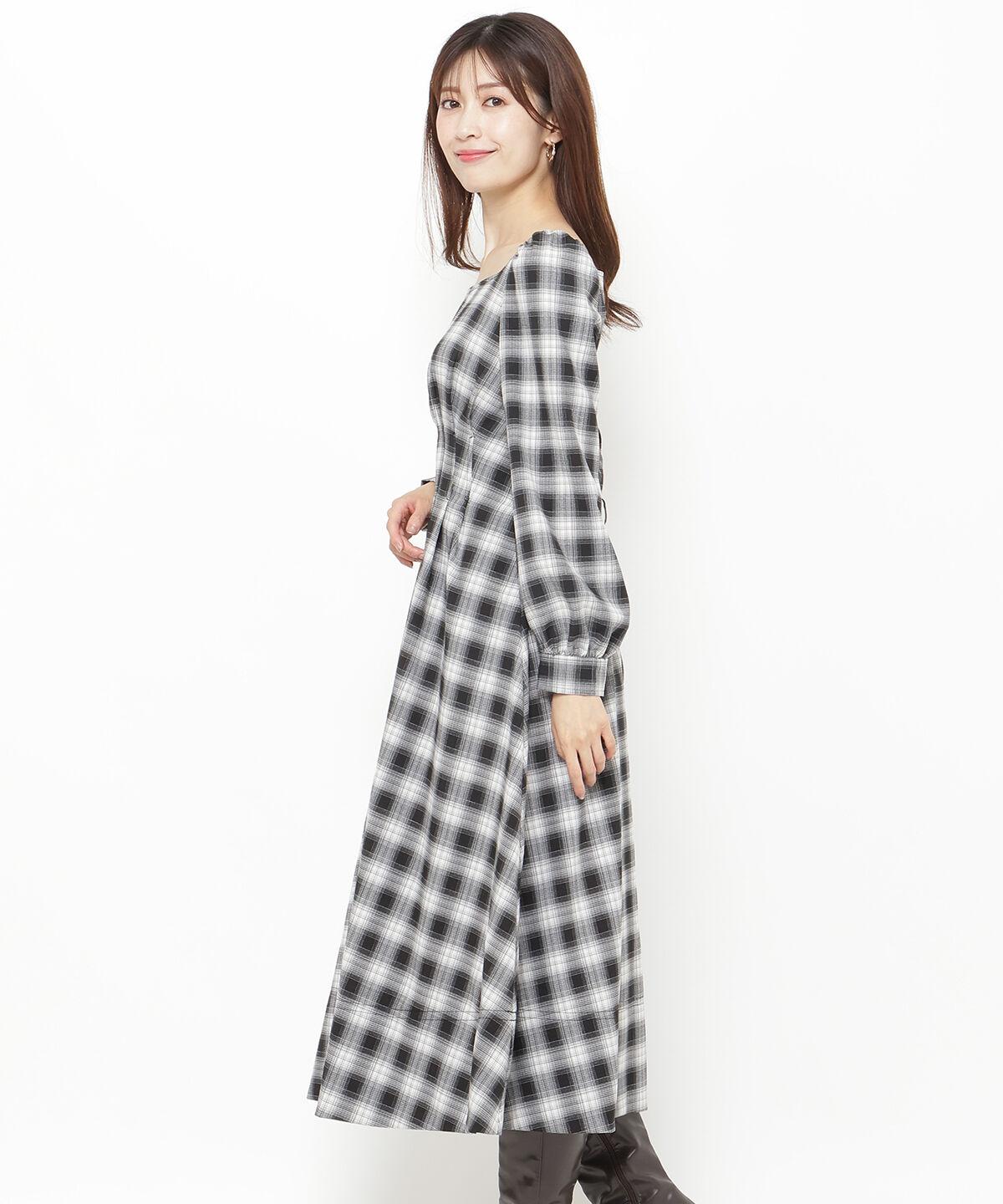 アンドクチュール「チェックウエストタックワンピース」|ワンピース|