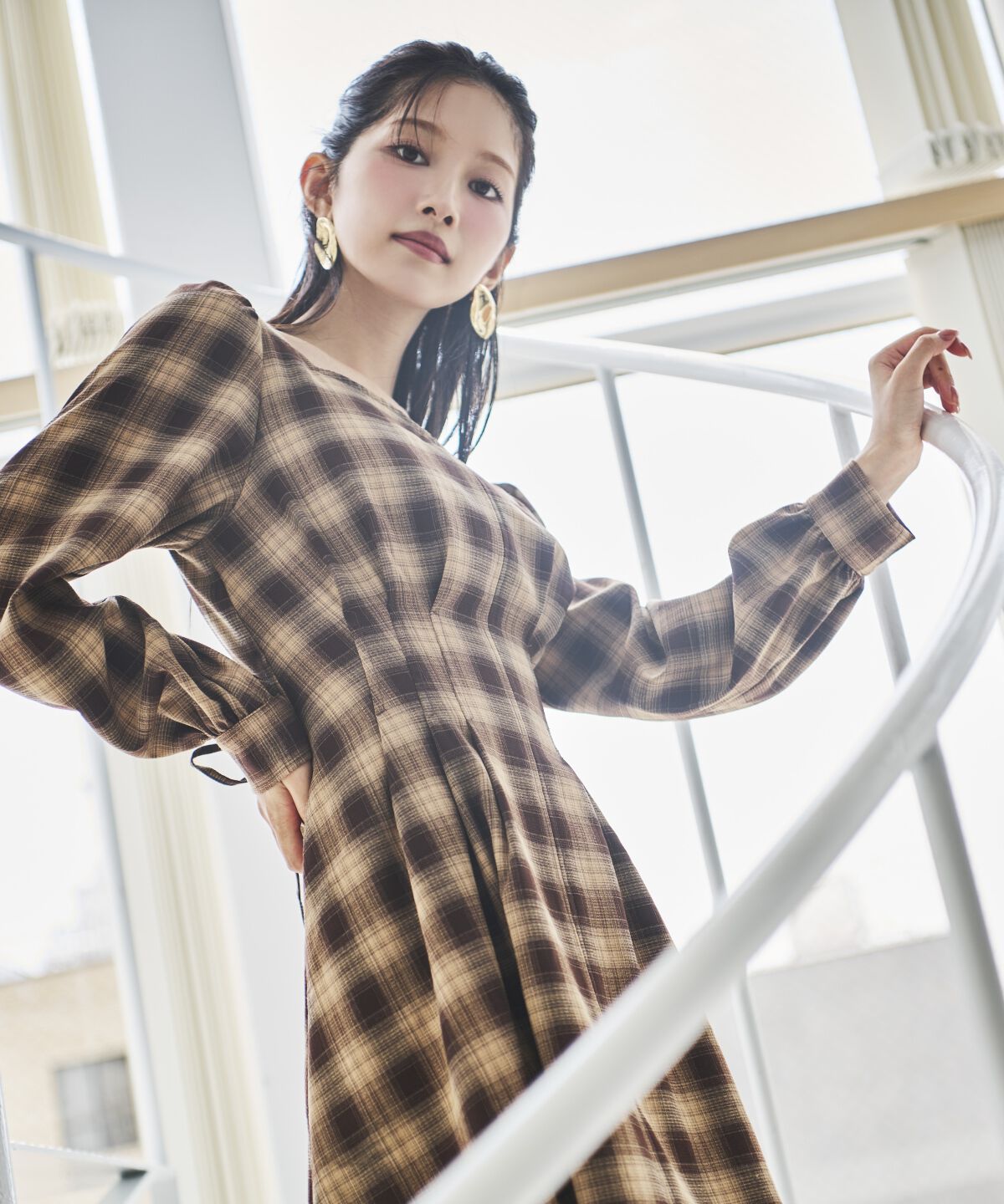 アンドクチュール「チェックウエストタックワンピース」|ワンピース|