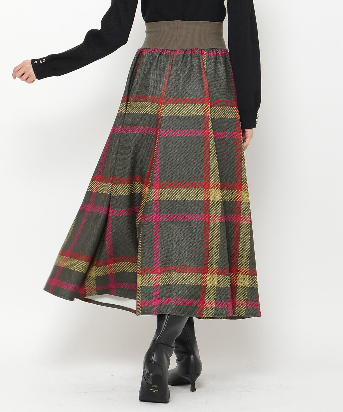 アンドクチュール「ウエストリブツイードチェックロングスカート」|フレア|