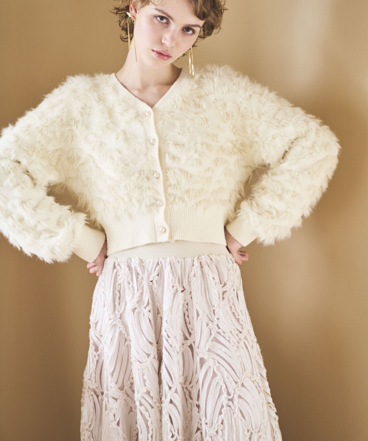 アンドクチュール「ウエストリブコード刺しゅうロングスカート」|フレア|