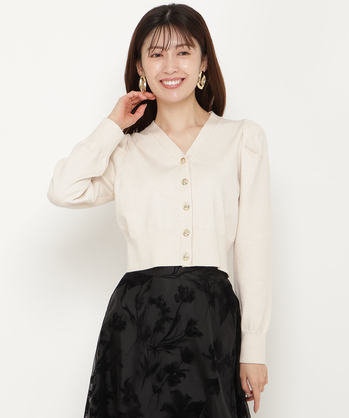 アンドクチュール「袖ギャザーVネックカーデプルオーバー」|カーディガン|ﾗｲﾄﾍﾞｰｼﾞｭ