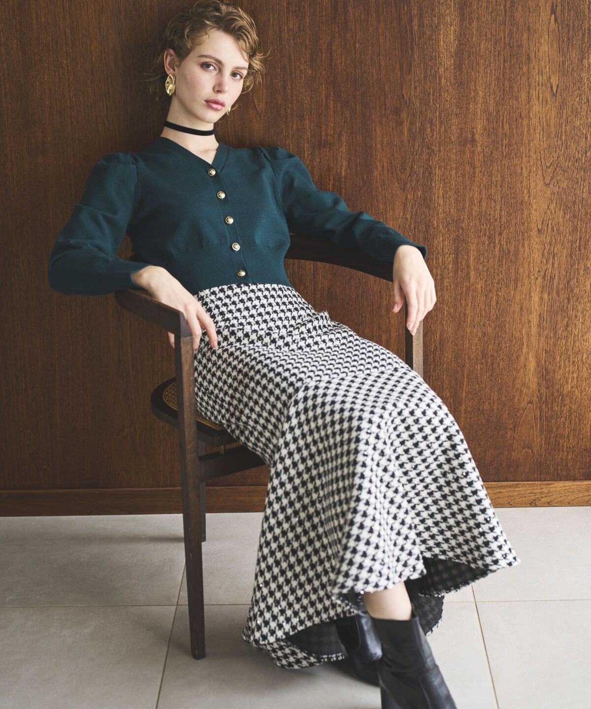 アンドクチュール「袖ギャザーVネックカーデプルオーバー」|カーディガン|