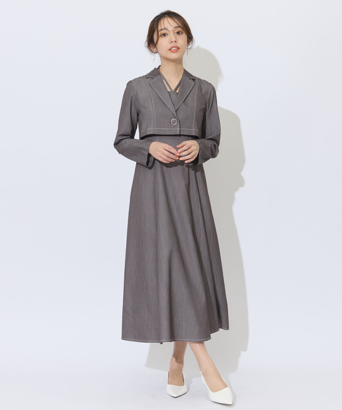 アンドクチュール「デニムライクアンサンブルワンピース」|ワンピース|グレー