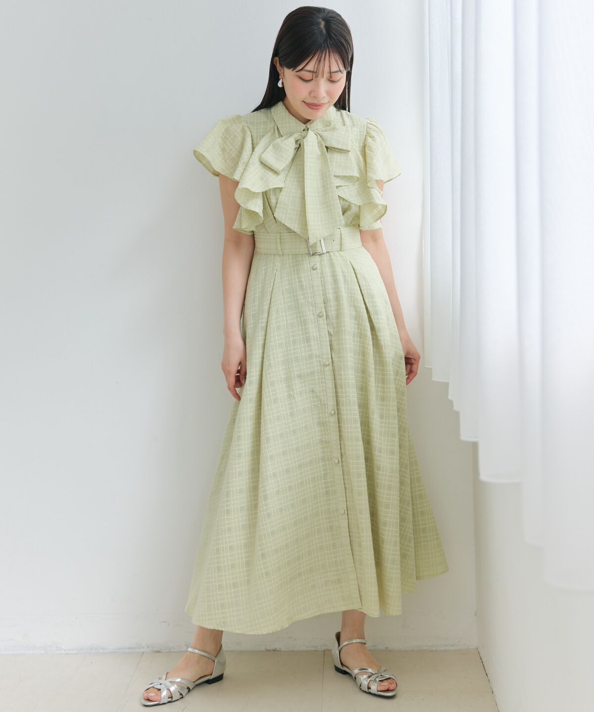 アンドクチュール「シアーチェックフリルリボンワンピース」|ワンピース|