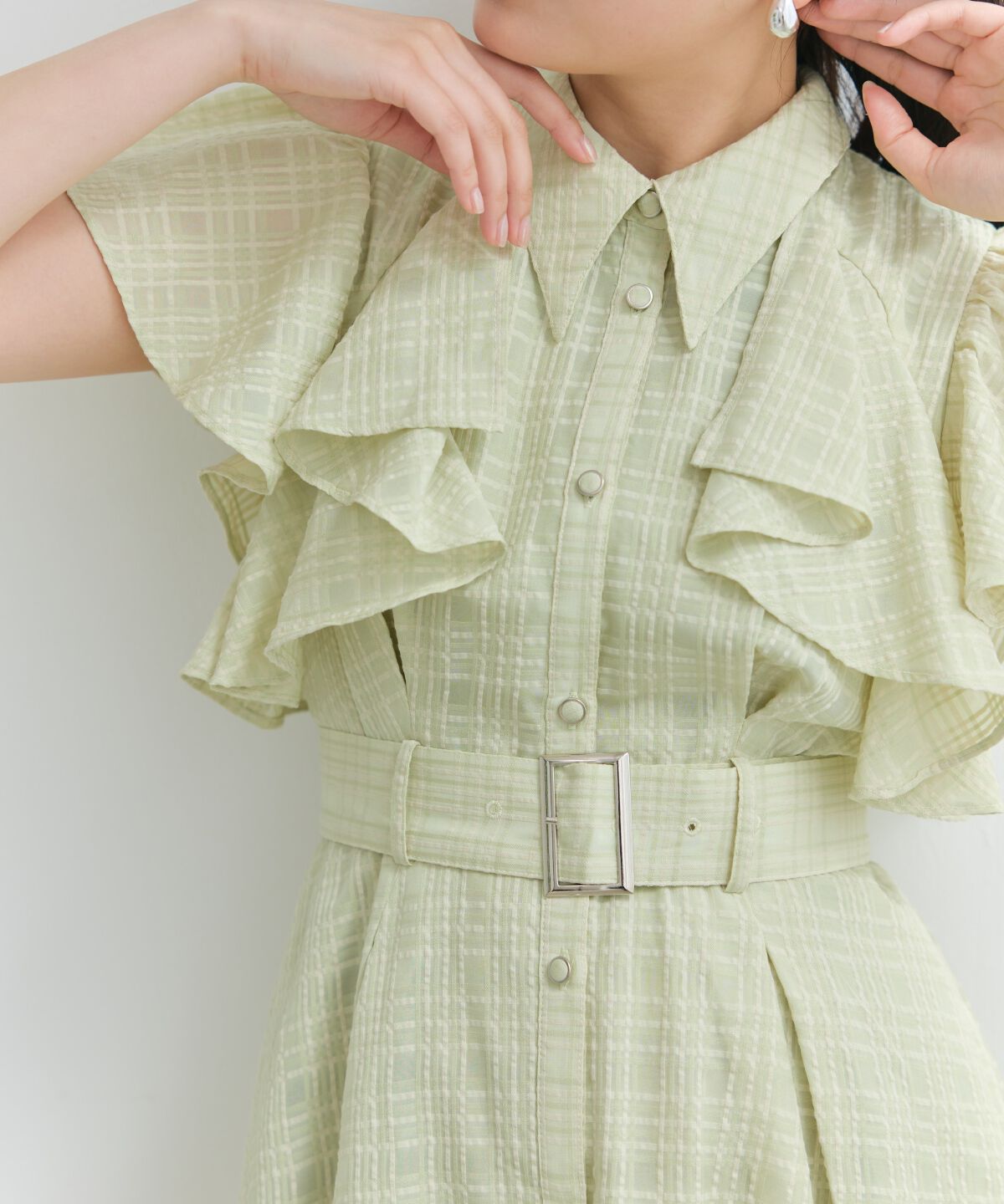 アンドクチュール「シアーチェックフリルリボンワンピース」|ワンピース|