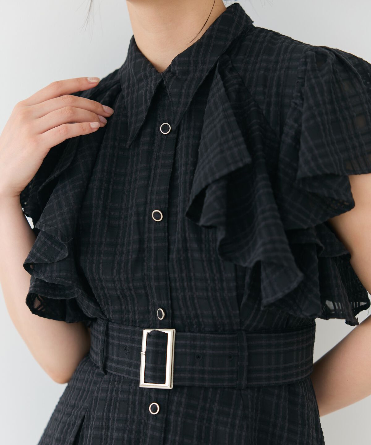 アンドクチュール「シアーチェックフリルリボンワンピース」|ワンピース|