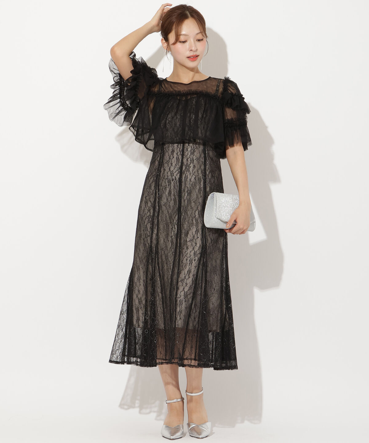 アンドクチュール「チュールフリルブラウス+レースキャミドレス」|ドレス|