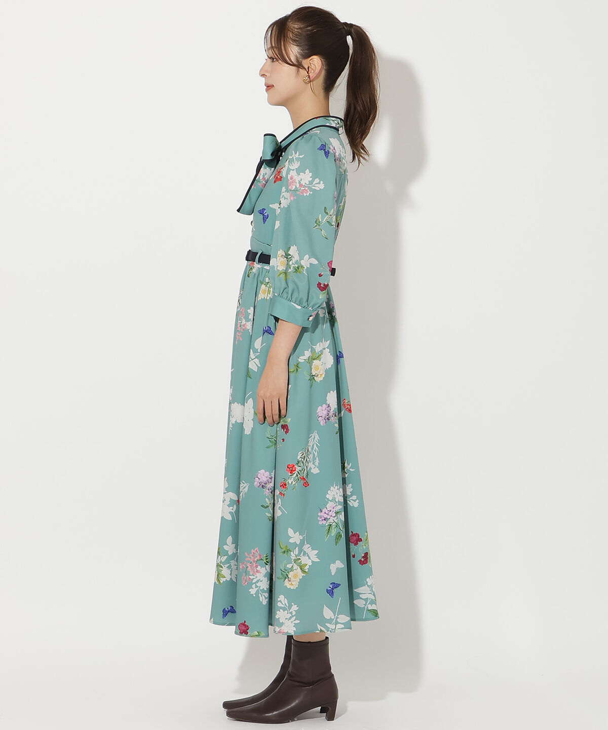 アンドクチュール「クラシックフラワープリント7分袖ワンピース」|ワンピース|