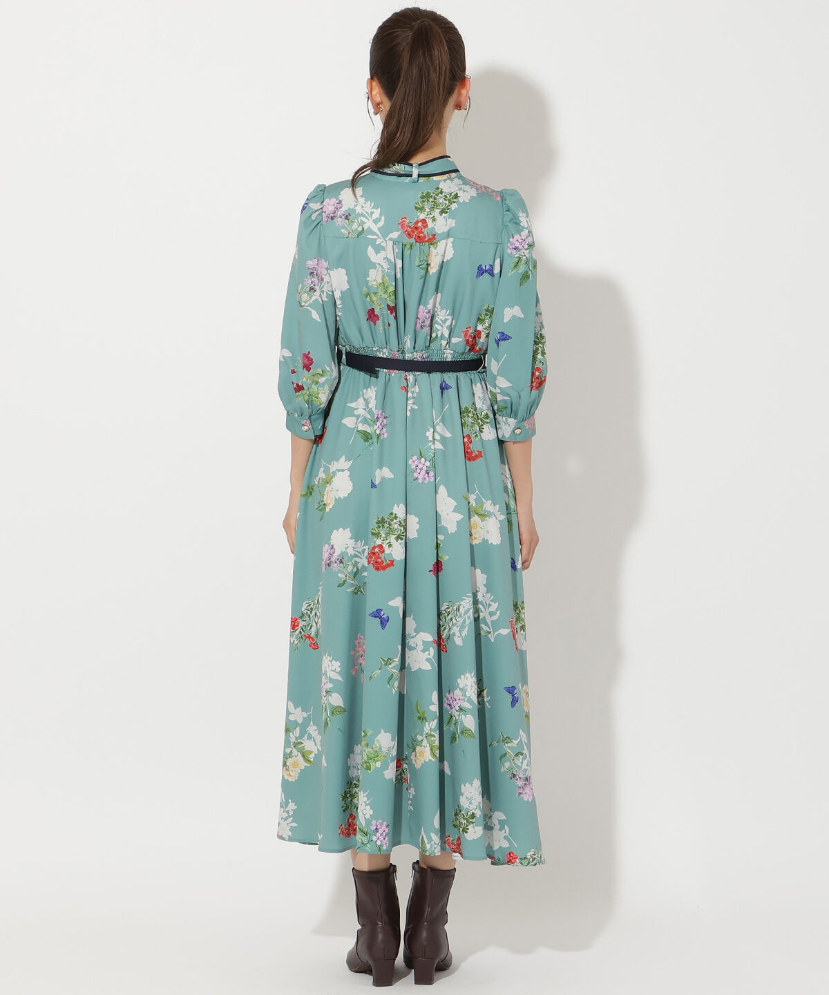 アンドクチュール「クラシックフラワープリント7分袖ワンピース」|ワンピース|