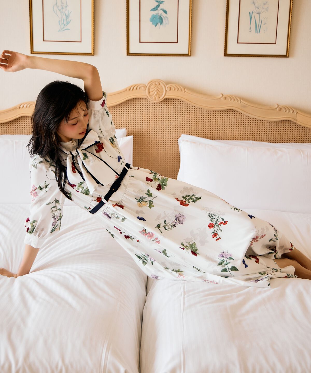 アンドクチュール「クラシックフラワープリント7分袖ワンピース」|ワンピース|