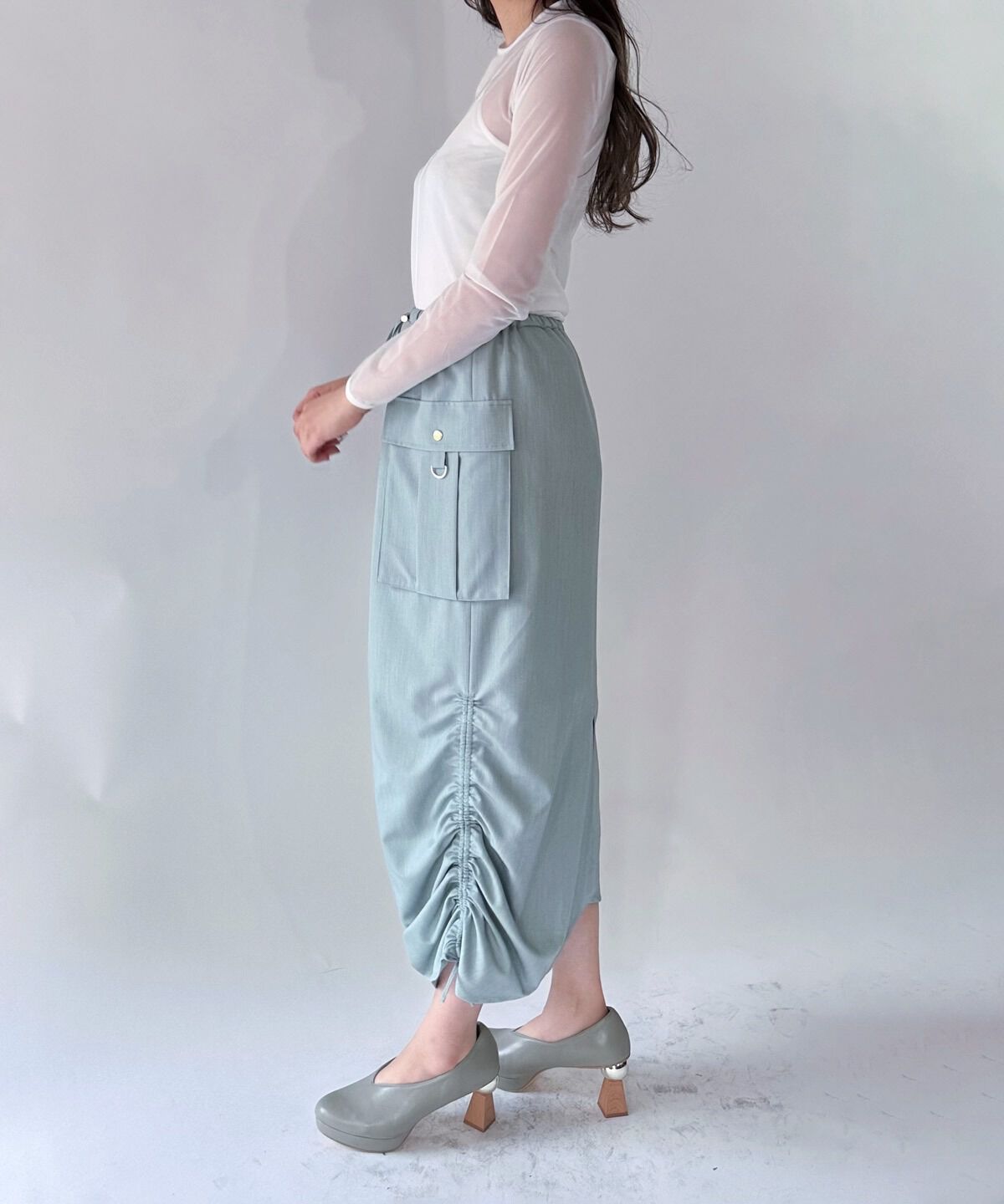 REDYAZEL「ミリタリーポケットデザインドロストマキシスカート」|タイト|