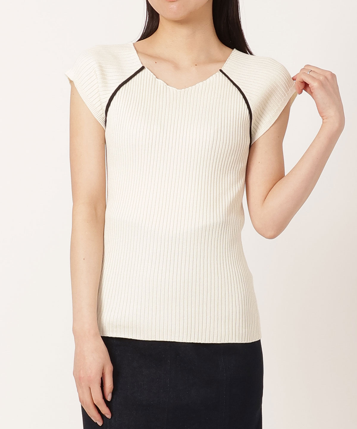 REDYAZEL「ラインフレンチスリーブニットプルオーバー」|ニット・セーター|