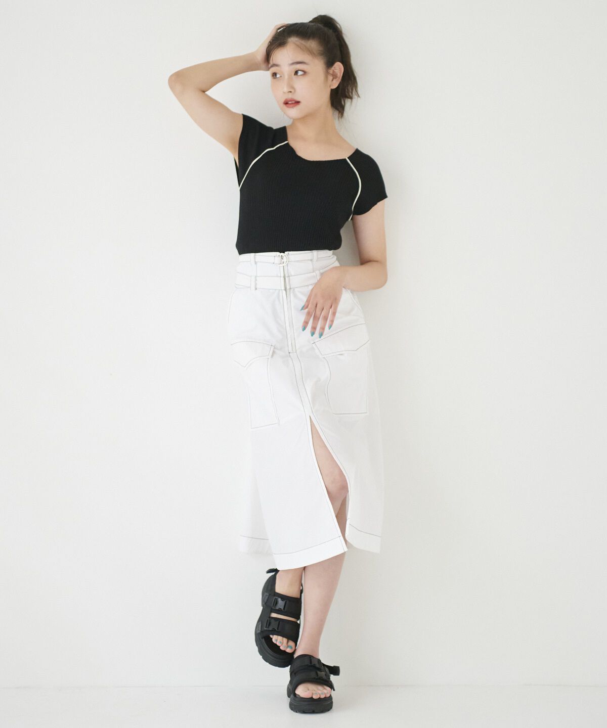 REDYAZEL「ラインフレンチスリーブニットプルオーバー」|ニット・セーター|