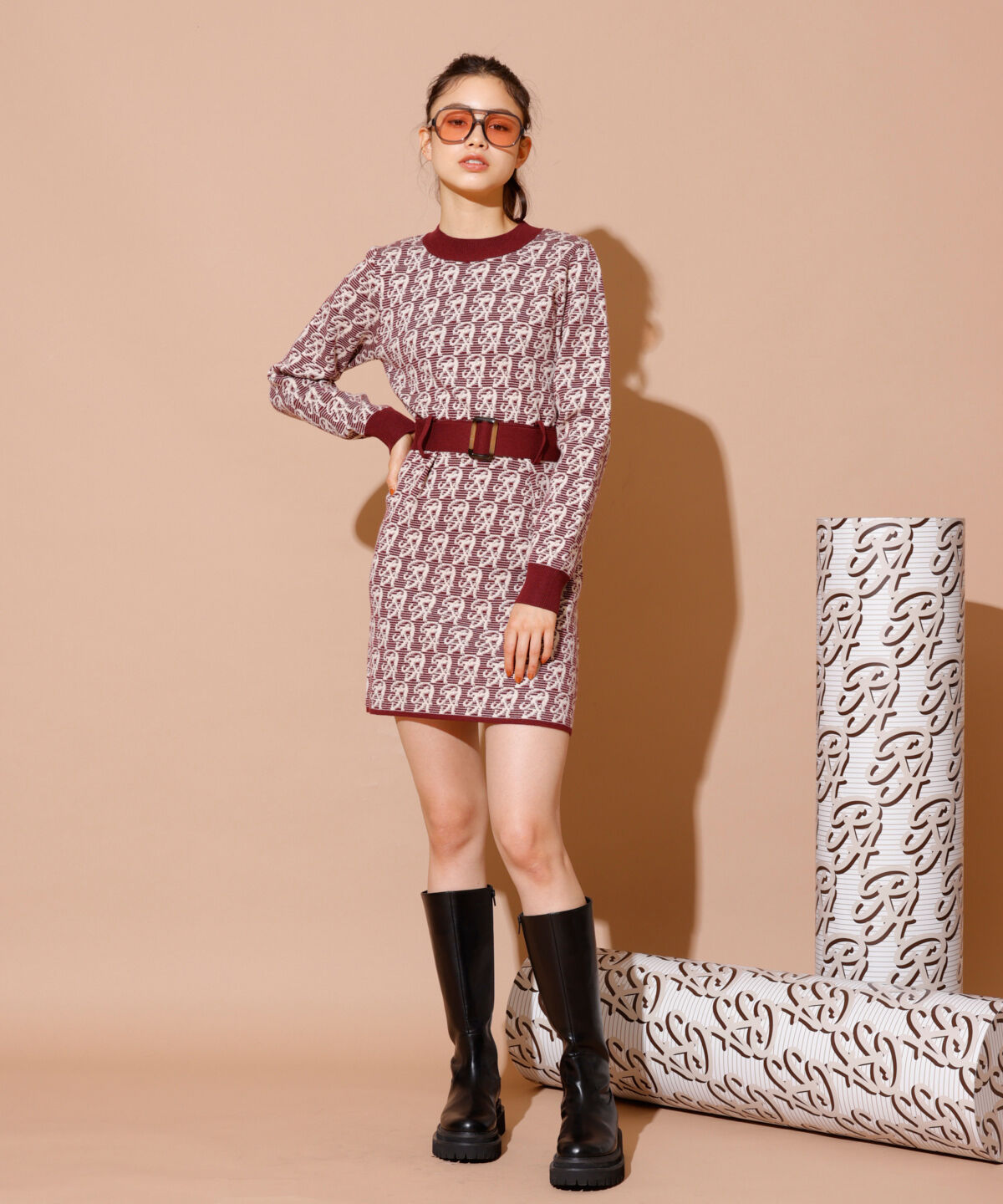 REDYAZEL「モノグラムジャガードニットワンピース」|ワンピース|