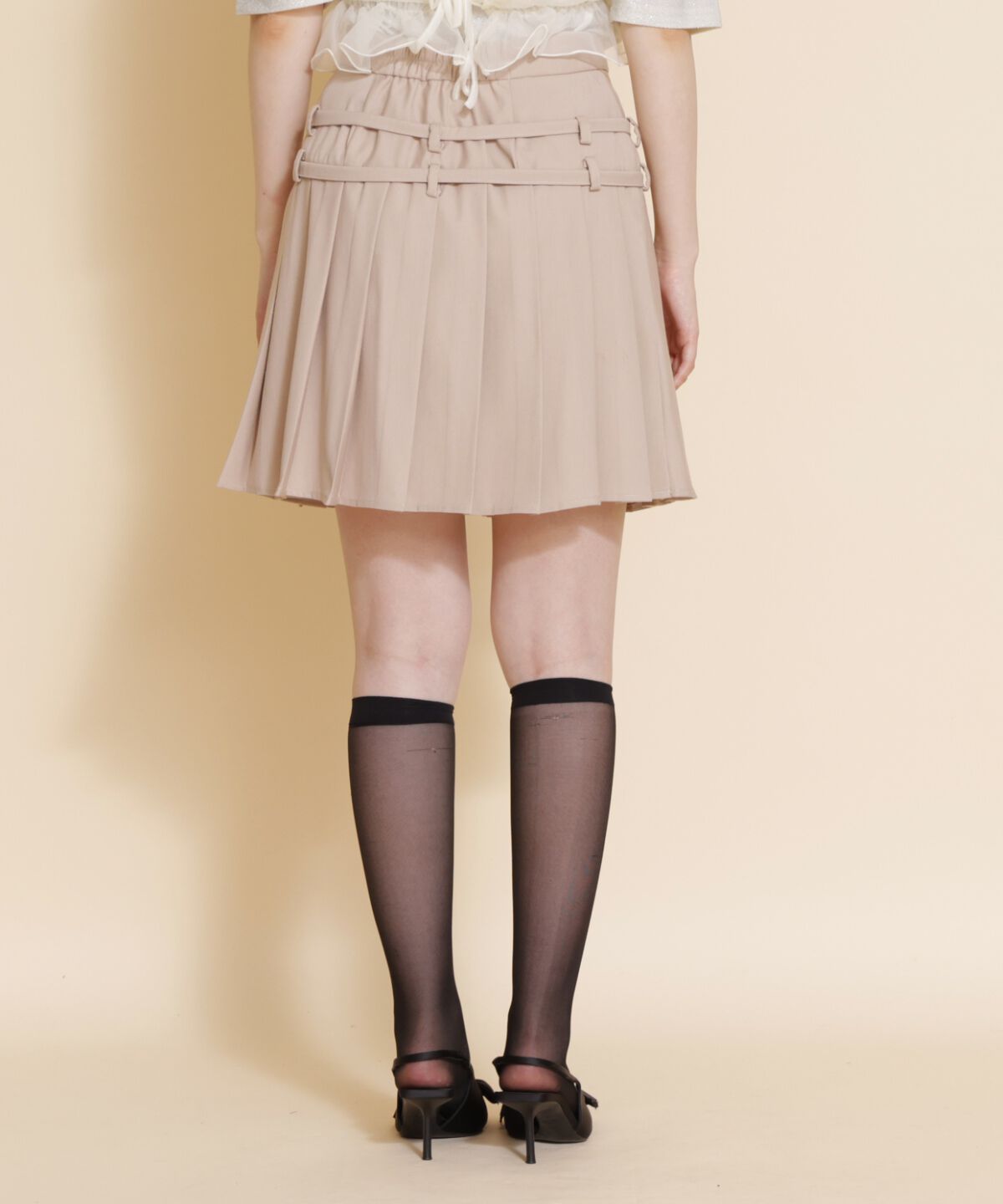 REDYAZEL「ダブルベルトプリーツミニスカート」|フレア|
