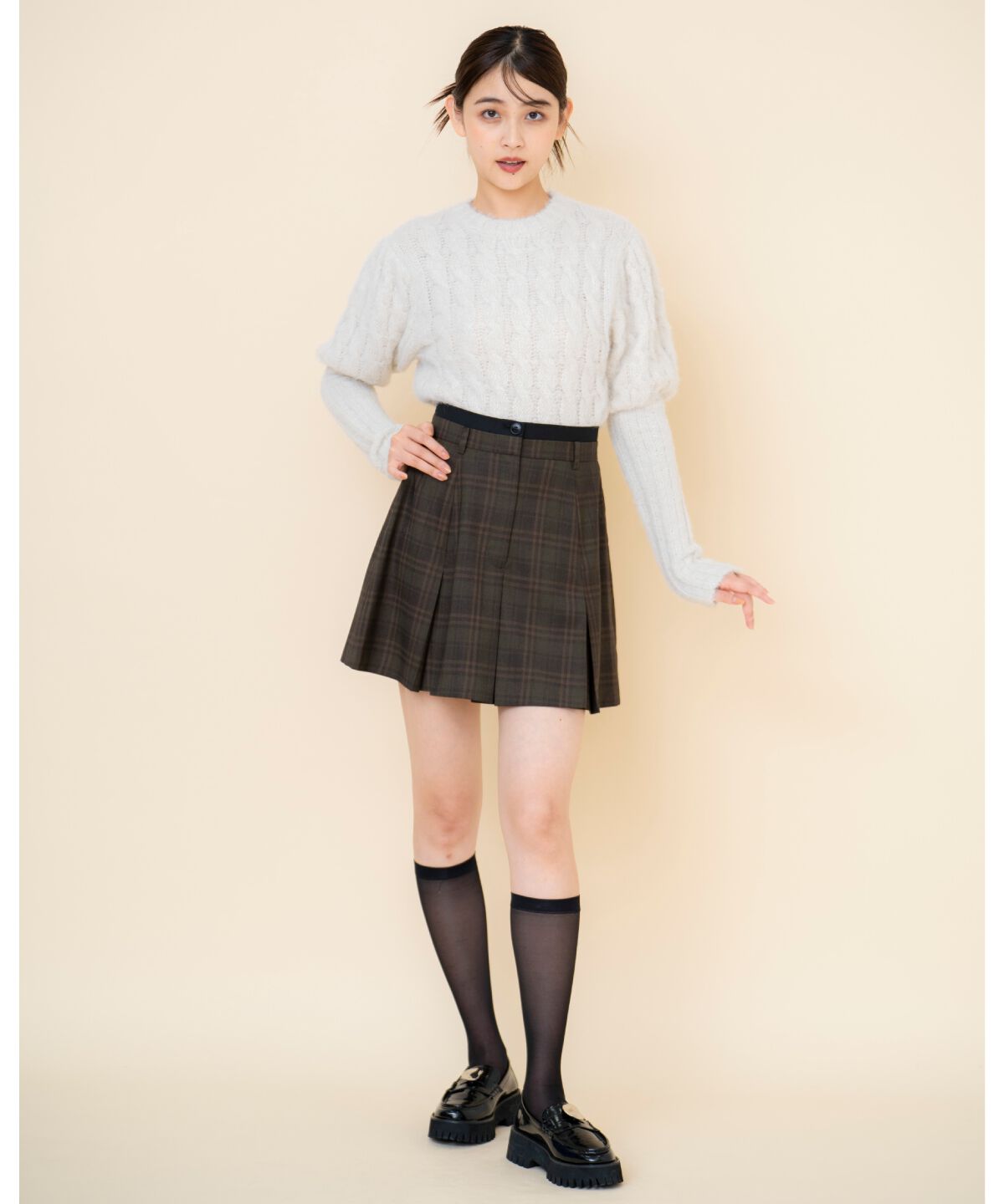 REDYAZEL「ボックスタックチェックスカート」|フレア|