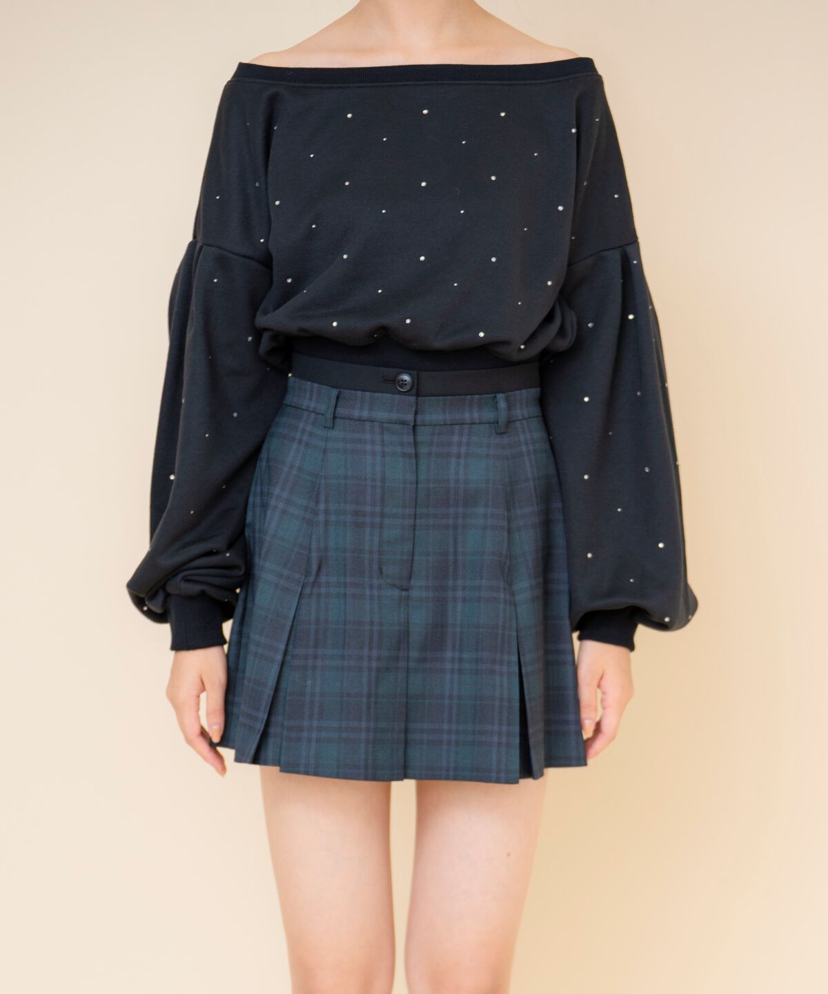 REDYAZEL「ボックスタックチェックスカート」|フレア|