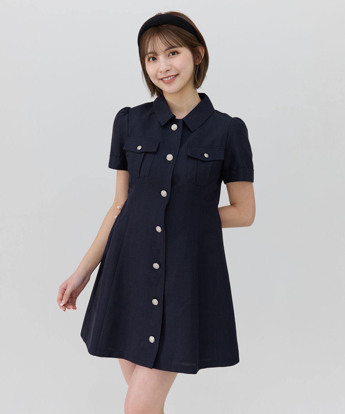 REDYAZEL「エンブレムボタンシャツワンピース」|ワンピース|ネイビー