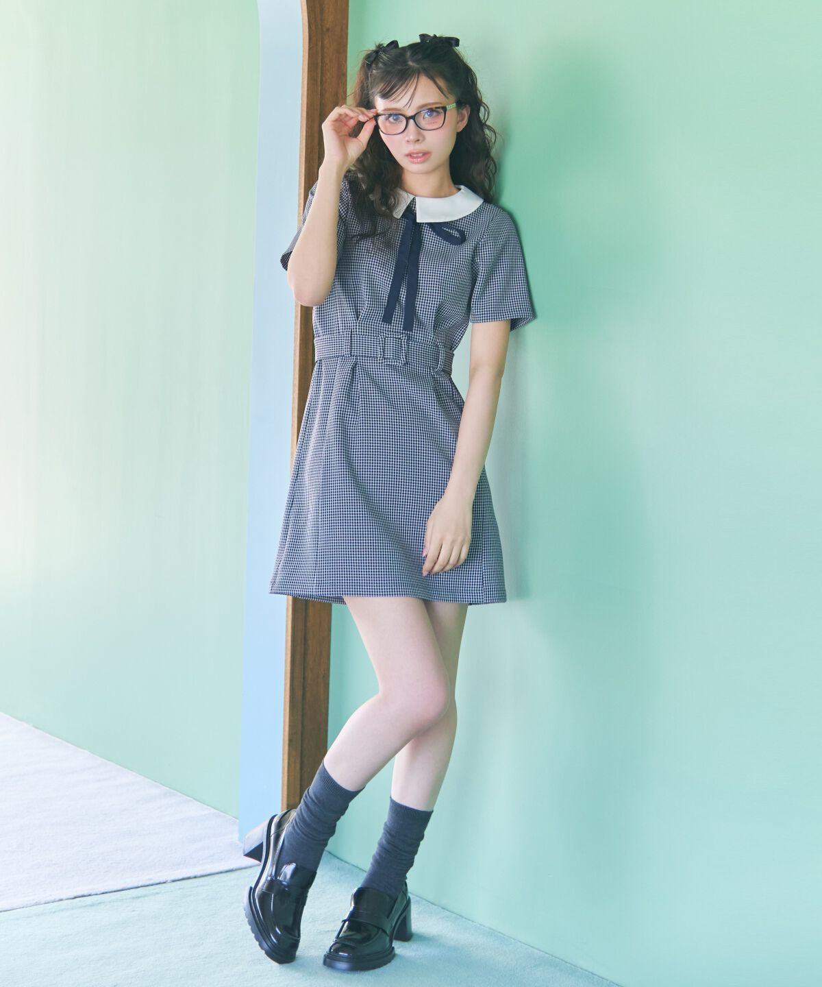 REDYAZEL「ギンガムチェック襟つきミニワンピース」|ワンピース|