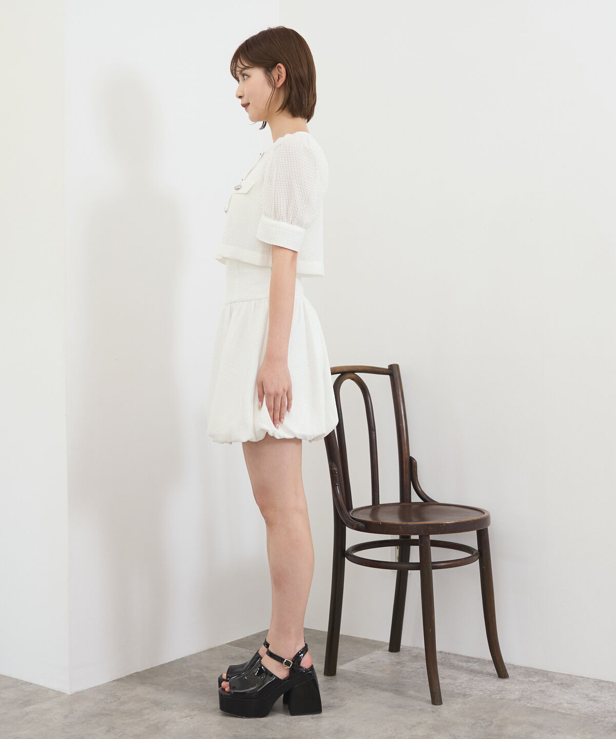 REDYAZEL「メッシュレースショートシャツ&times;バルーンスカートセットアップ」|ワンピース|