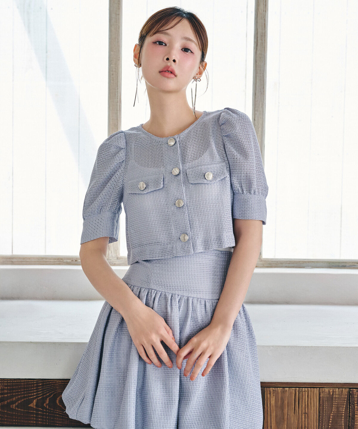 REDYAZEL「メッシュレースショートシャツ&times;バルーンスカートセットアップ」|ワンピース|