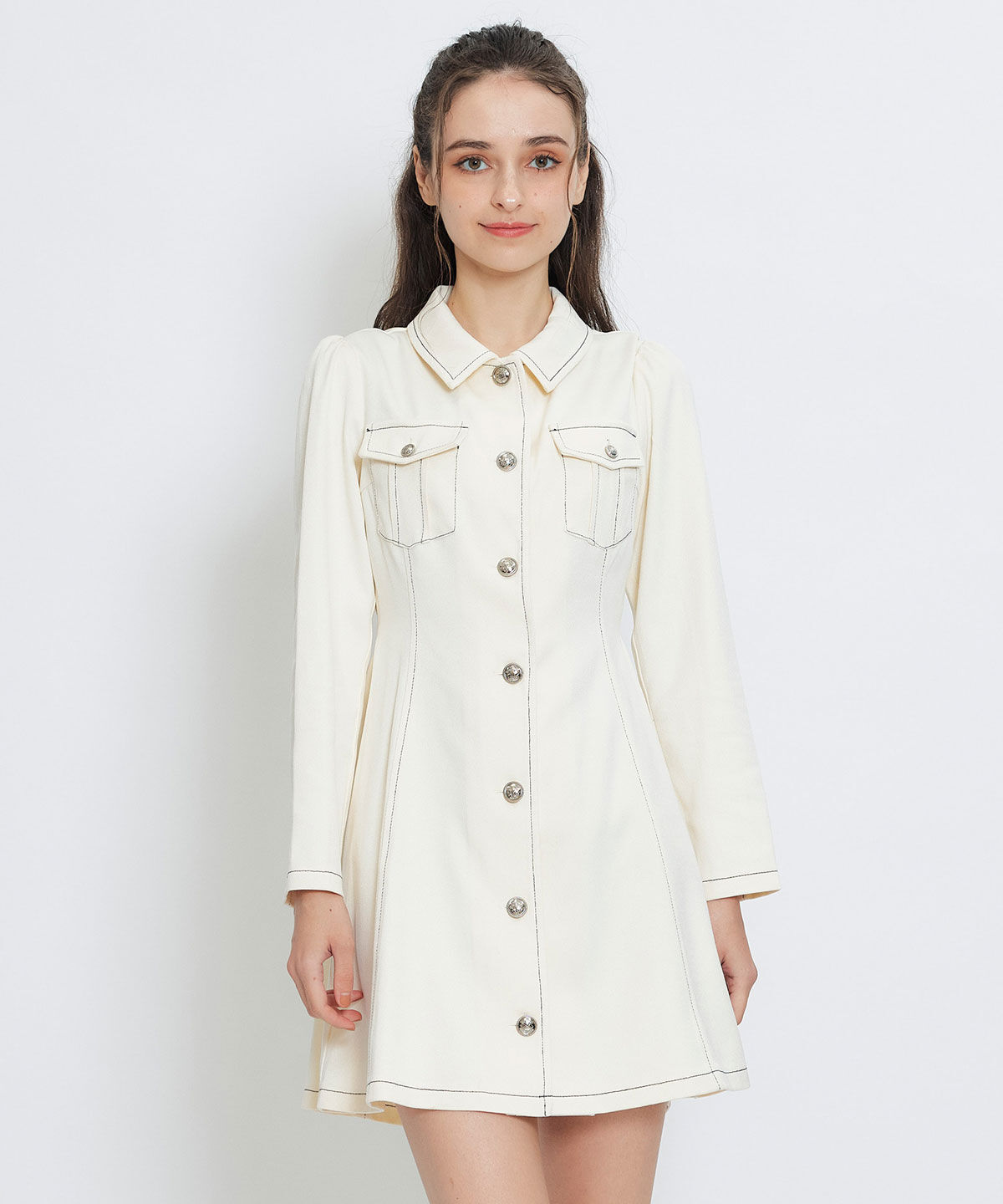 REDYAZEL「デニムステッチミニシャツワンピース」|ワンピース|オフ