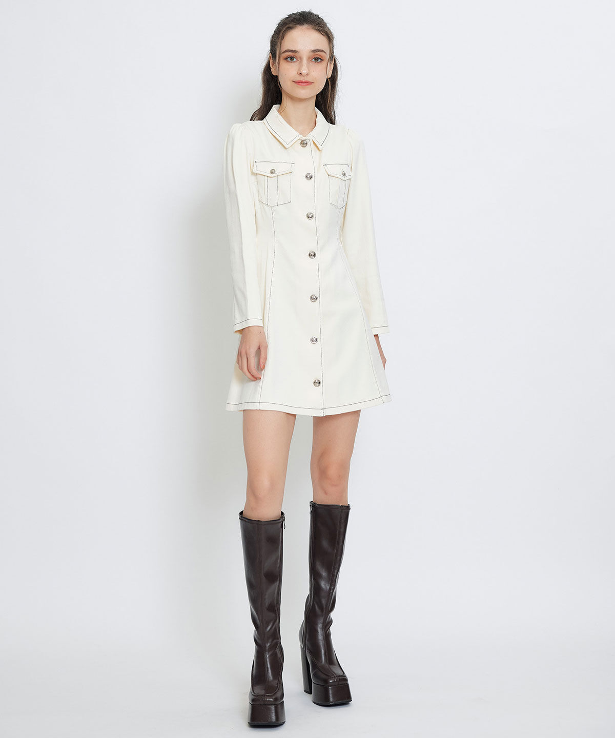 REDYAZEL「デニムステッチミニシャツワンピース」|ワンピース|