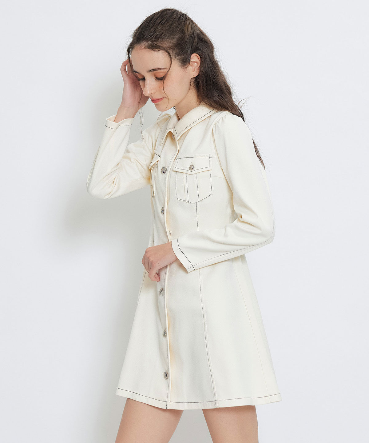 REDYAZEL「デニムステッチミニシャツワンピース」|ワンピース|