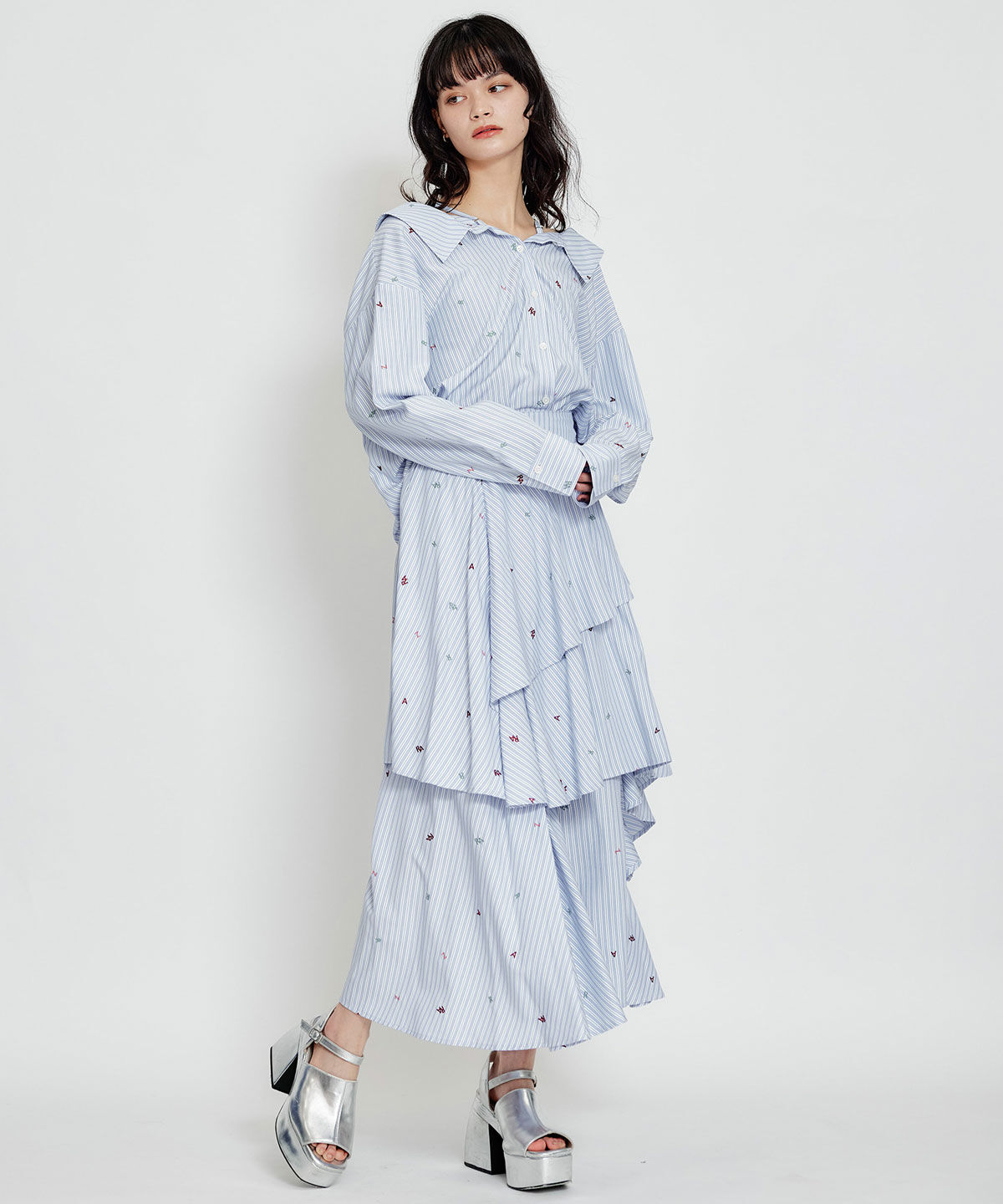 REDYAZEL「REDYAZELアルファベットロゴ刺繍2WAYシャツブラウス」|シャツ・ブラウス|サックス