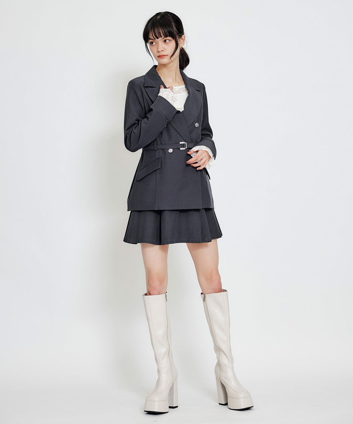 REDYAZEL「ワイドカラーミドルダブルジャケット」|テーラードジャケット|