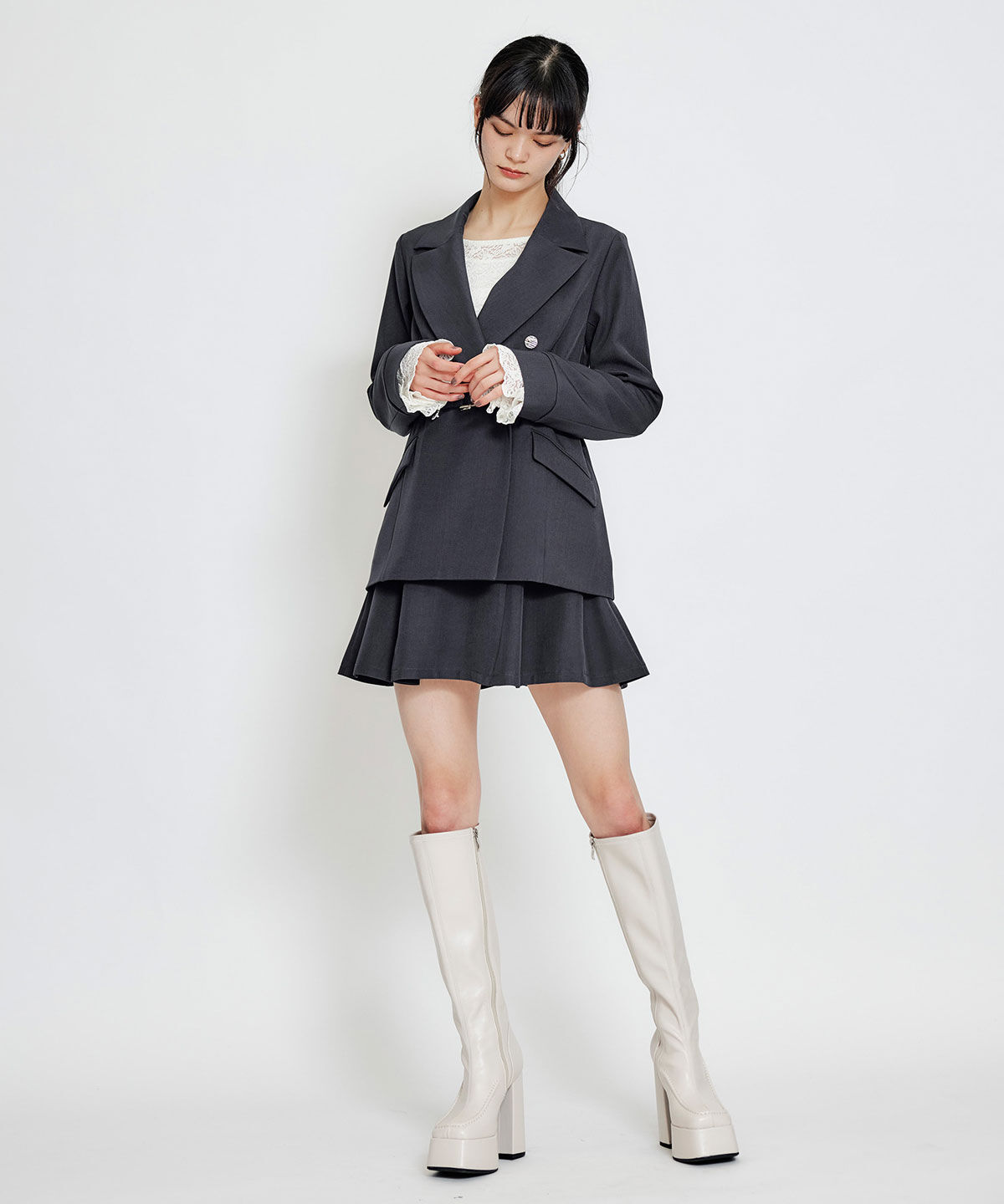 REDYAZEL「ワイドカラーミドルダブルジャケット」|テーラードジャケット|