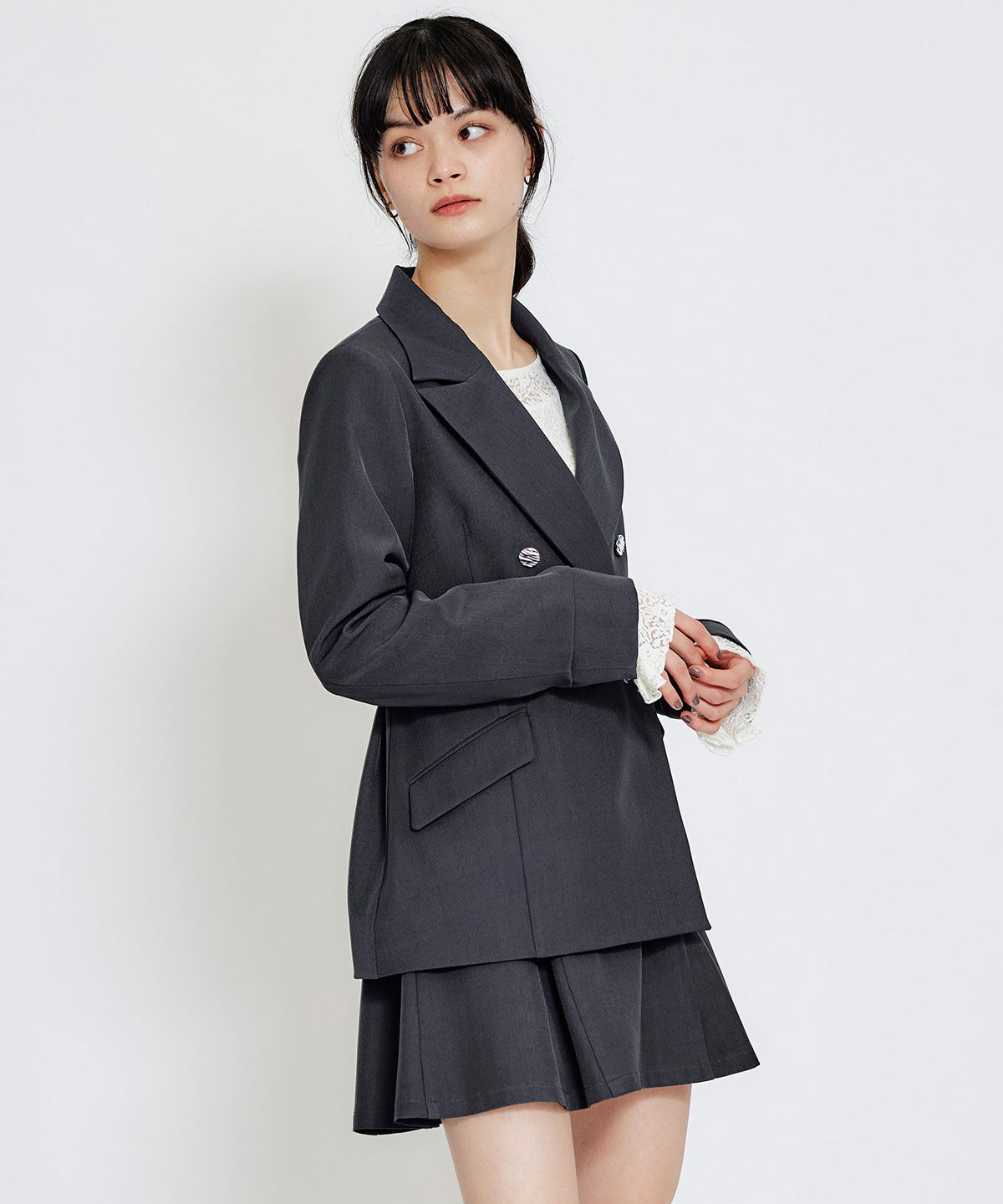 REDYAZEL「ワイドカラーミドルダブルジャケット」|テーラードジャケット|